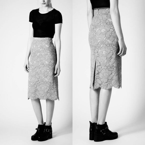 Topshop Cord Lace Midi Pencil Skirt Zip Slit Strai - Picture 2 of 8